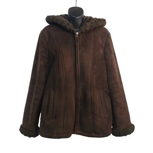 Esprit Women's Brown Faux Suede Faux Fur Lined Coat Jacket Size L